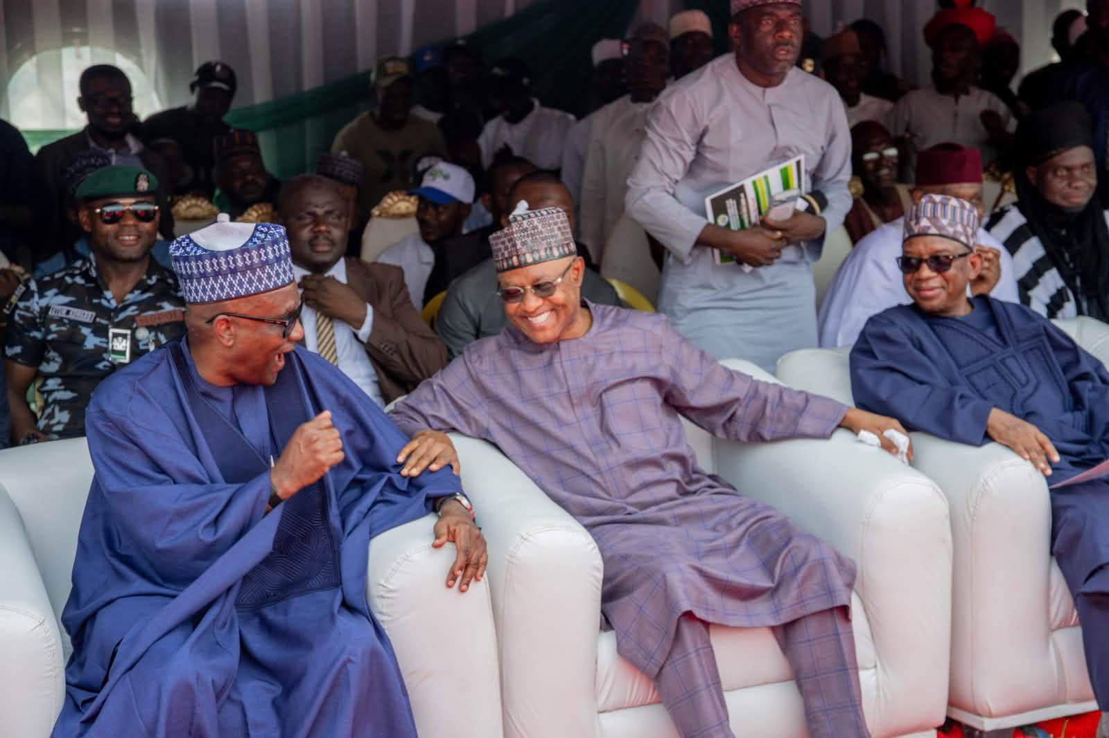 L-R: Tajudeen Abbas, Speaker House of Representatives; Kaduna State Governor Uba Sani; Abdulkadir Mayere, Secretary to the State Government