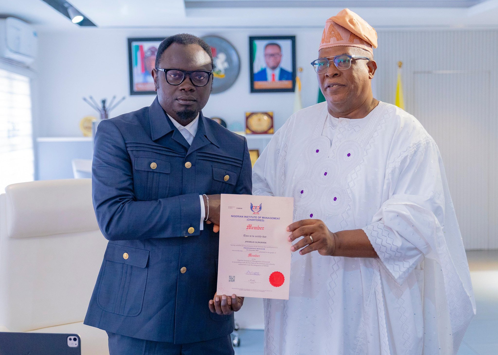 Youth Minister Ayodele Olawande Receives Chartered Membership of Nigerian Institute of Management